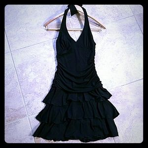 Black formal mini halter dress