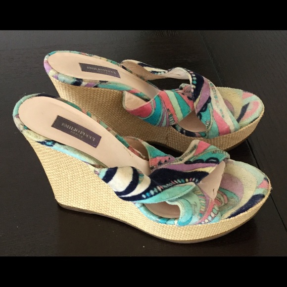 Pucci Multicolor Wedge Sandal 37 - Picture 1 of 3