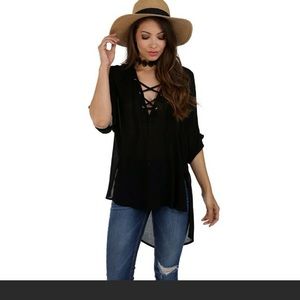 NWT black Windsor lace up top size L