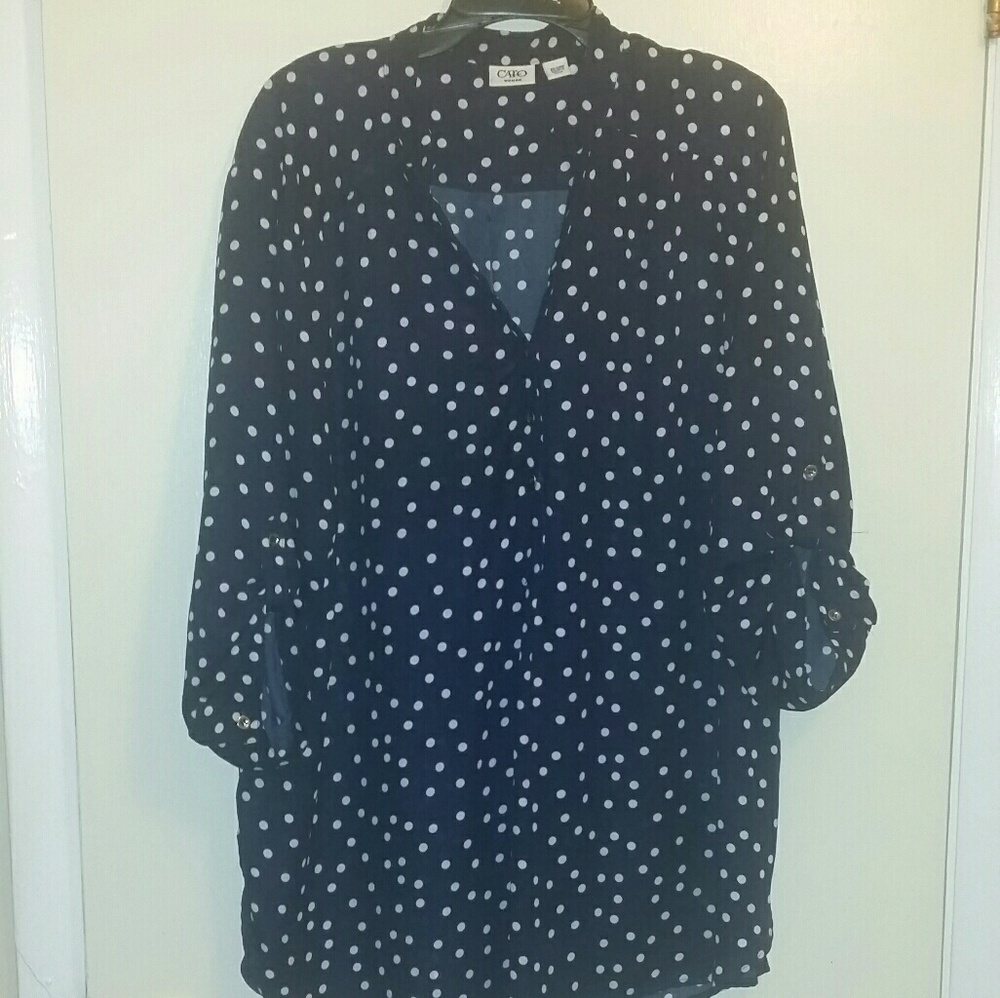 Cato's Navy blue with wite polka dots blouse
