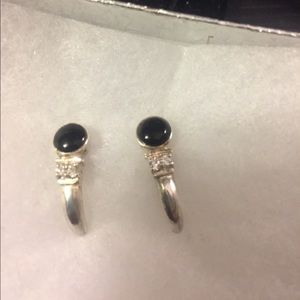Sterling silver earrings black stone and 2 clear