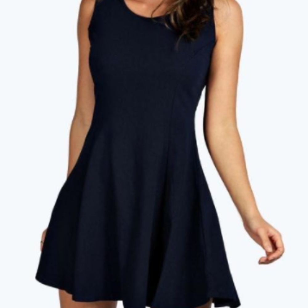 Boohoo Navy Blue Fit and Flare Dress