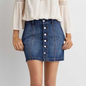 AE A-Line Button Up Vintage Denim Jean Skirt Gold