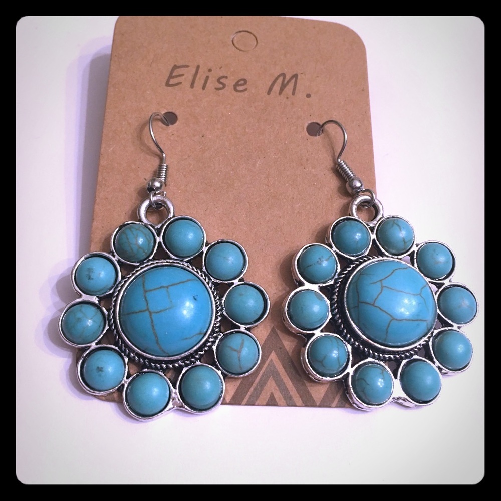 Silver Plated Turquoise Flower Earrings