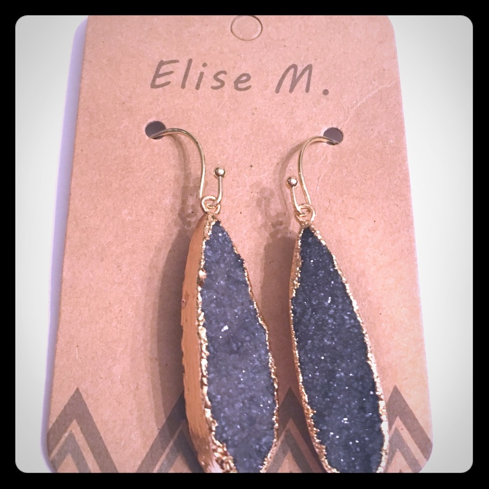 18K Gold Plated Drusy Quartz Drop Earrings