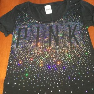 Pink sequined black shirt