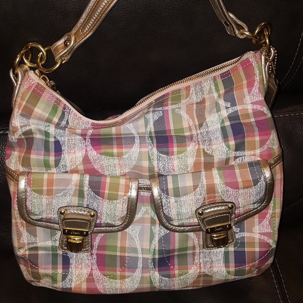 Coach Poppy Daisy Madras Pink Plaid Shoulder Bag