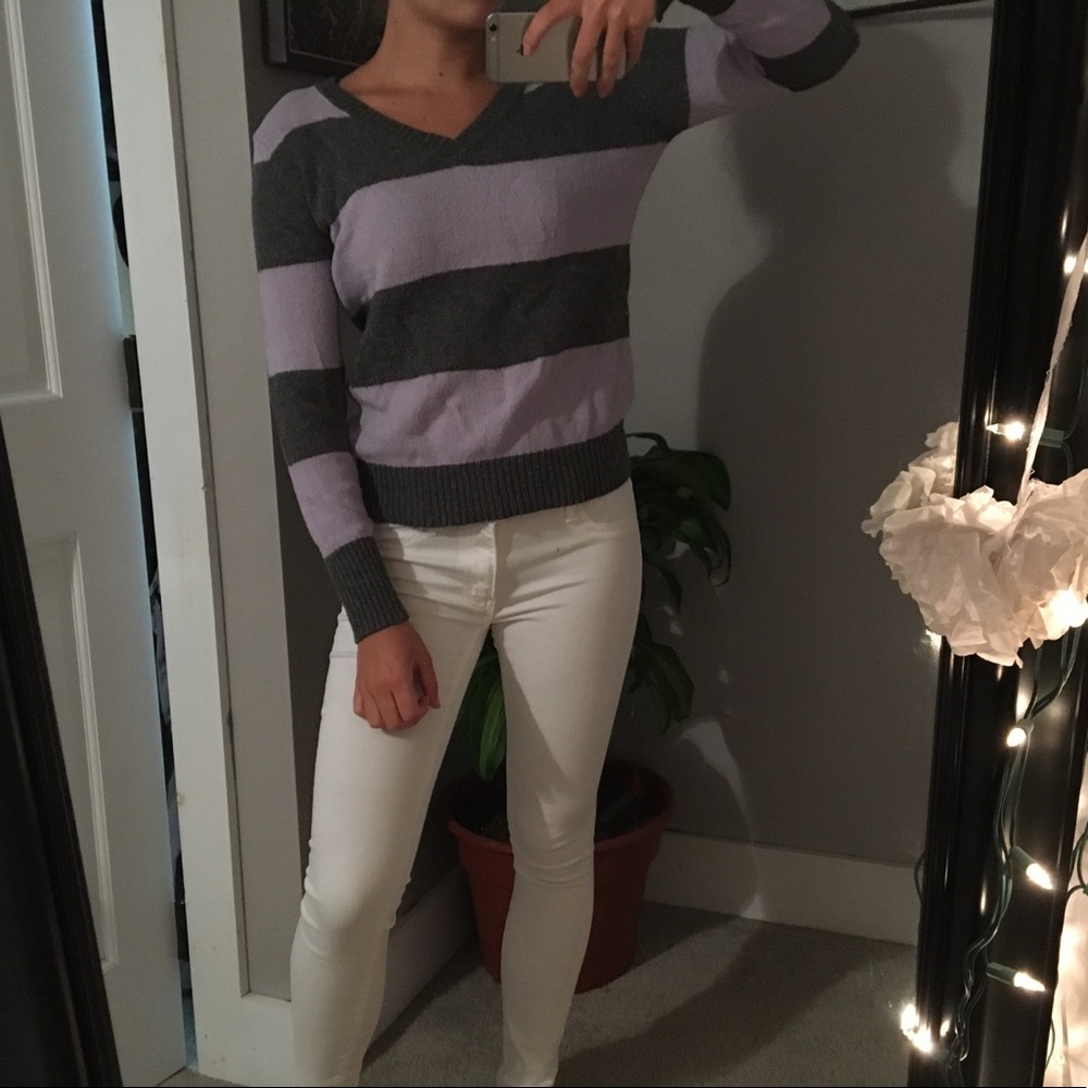 Purple and Gray V-neck Striped Old Navy Sweater
