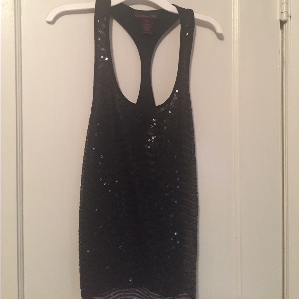 Material Girl Black Sequins tank top.