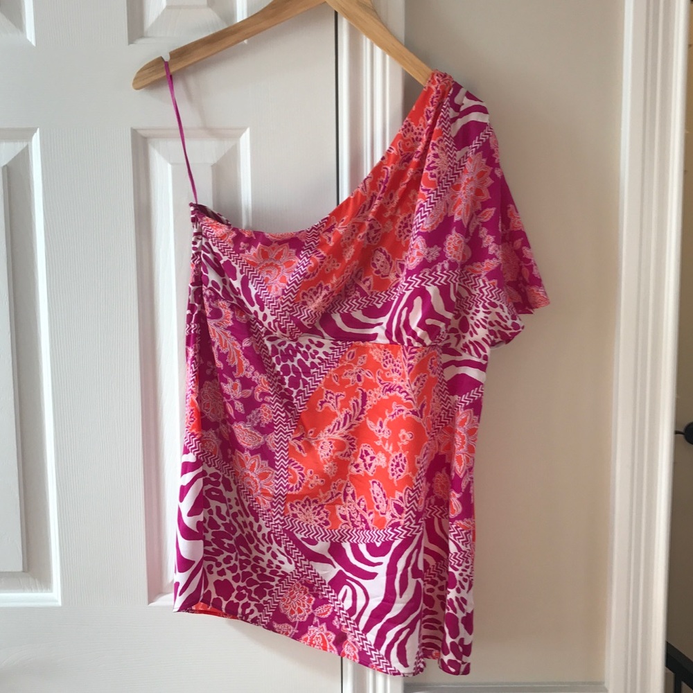 Cache One Shoulder Top Pink Orange L