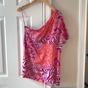 Cache One Shoulder Top Pink Orange L