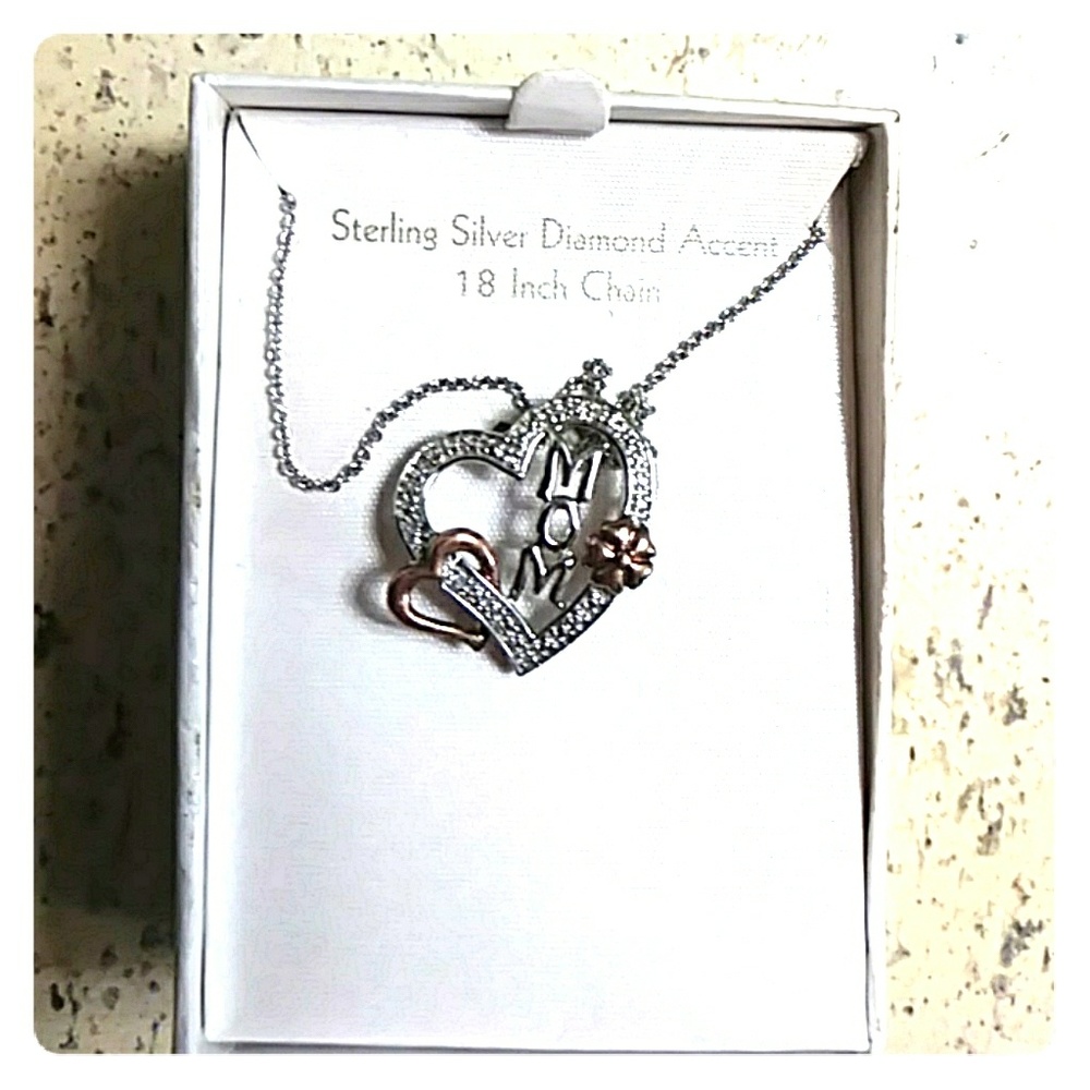 Sterling silver Diamond Accent "Mom" Heart necklac