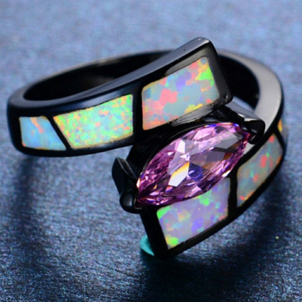 18K Black Gold with Opal and Amethyst