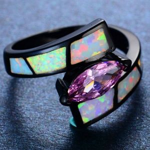 18K Black Gold with Opal and Amethyst