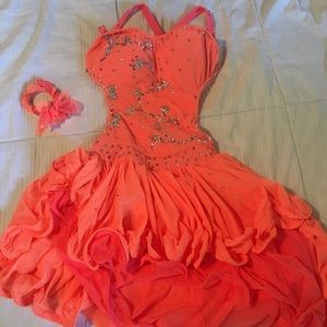 Orange Swarovski stones dance skating dress ⛸