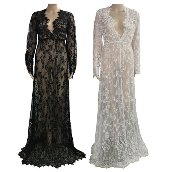 FLASH SALE! Plus Size Sexy Black Lace Maxi Gown - Picture 4 of 7