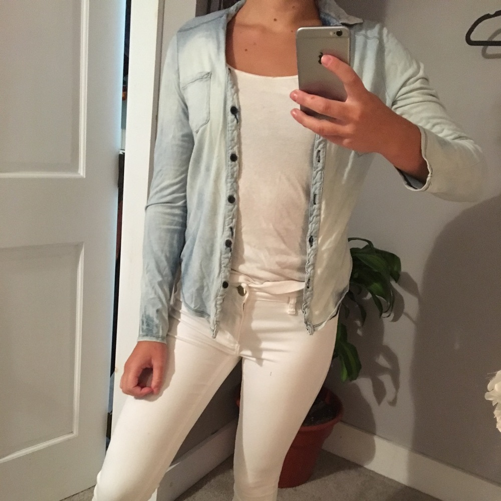 Blue and white button down shirt