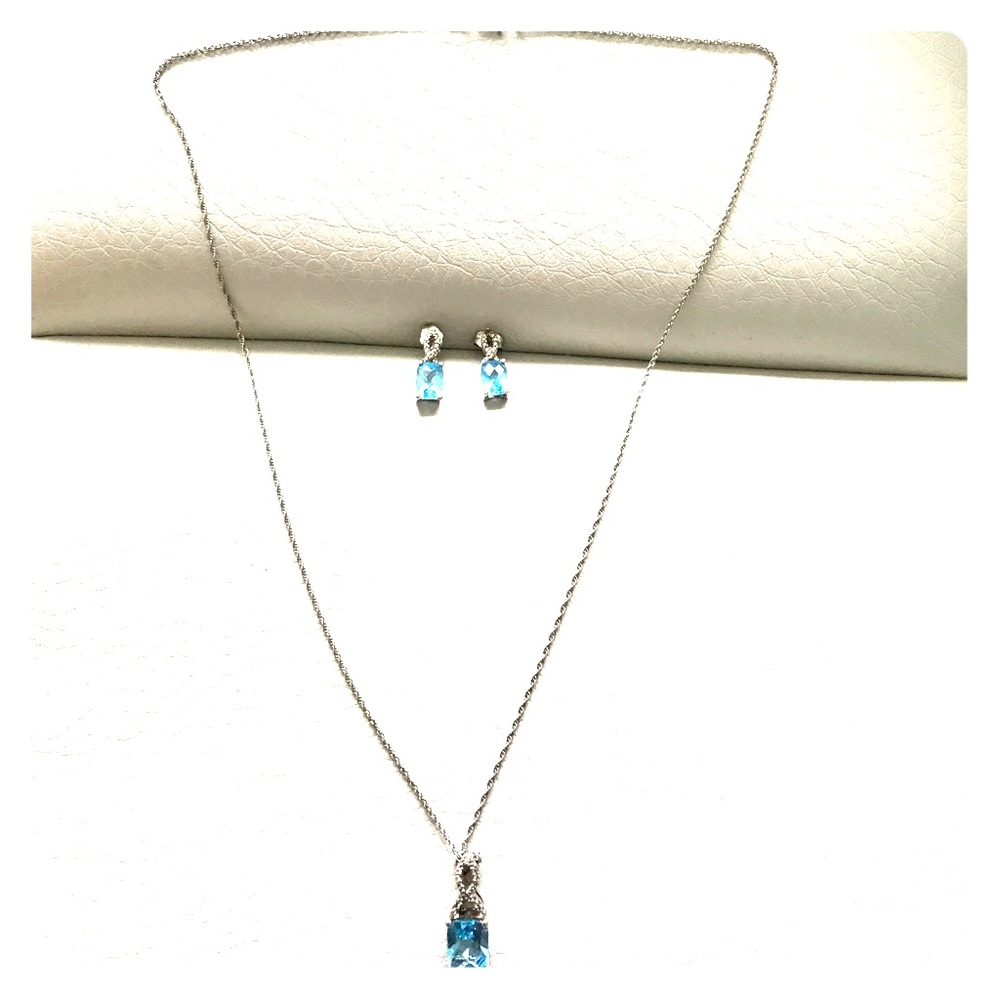 Aquamarine & Diamond silver earring necklace set