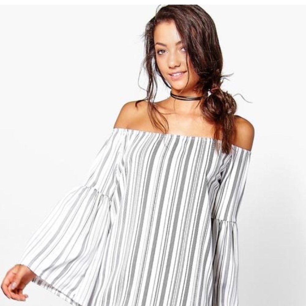 TALL Striped Off the Shoulder Dress