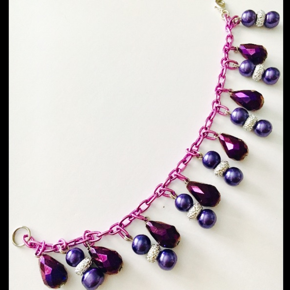 Purple Beaded Dangle Chain Bracelet