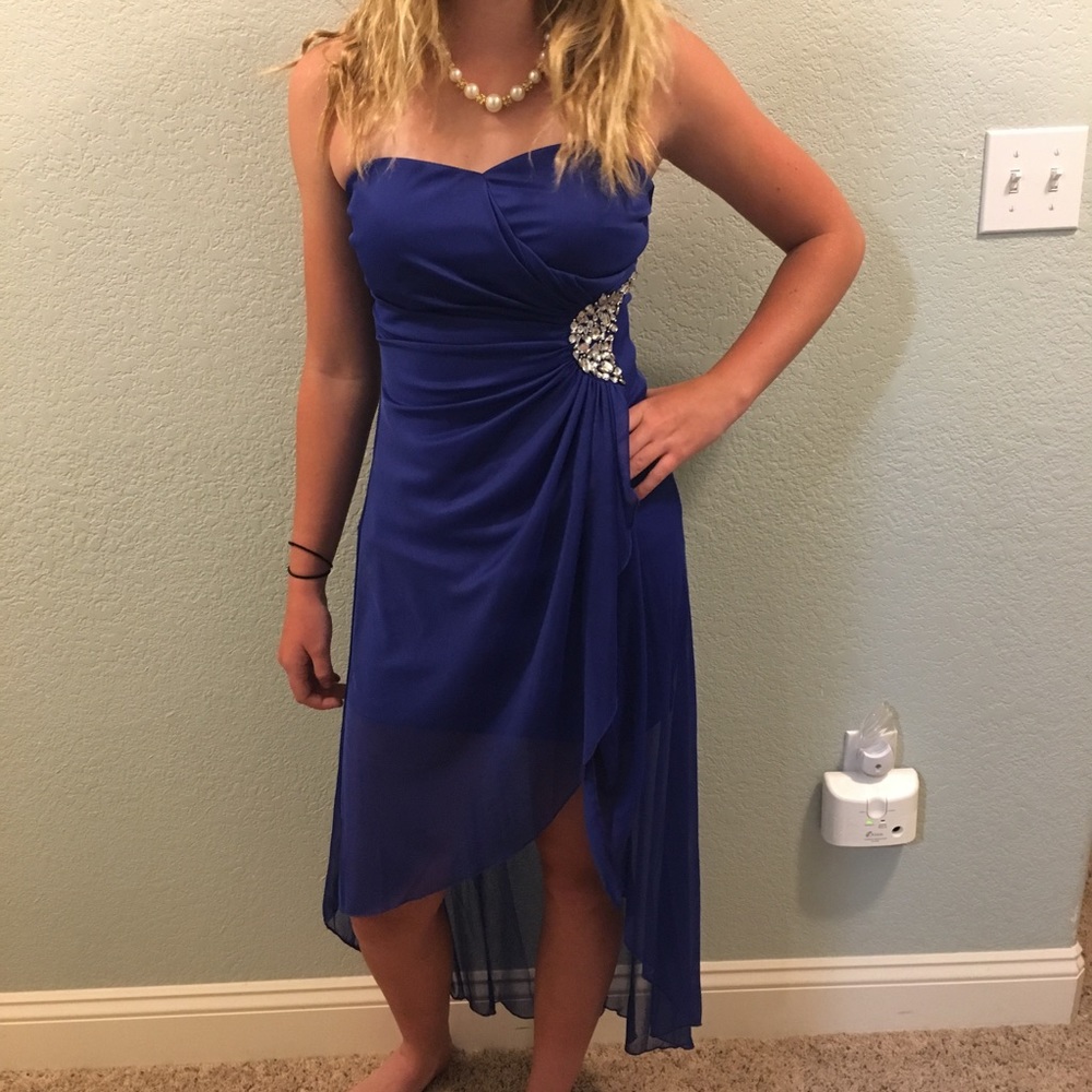 Blue high-low prom dress