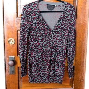 Red leopard print cardigan