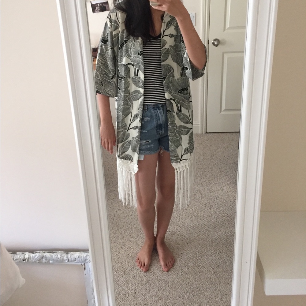 🌟SALE Fringe flower print kimono oversized
