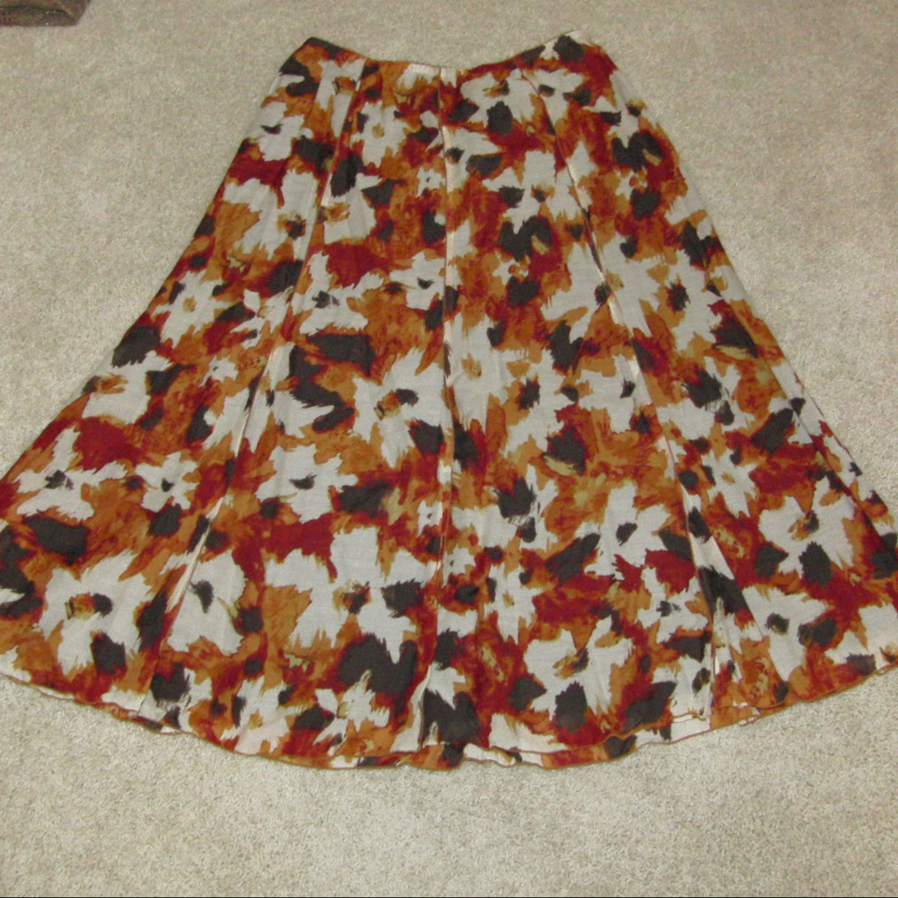 J Jill Off White, Brown & Orange Floral Skirt 4