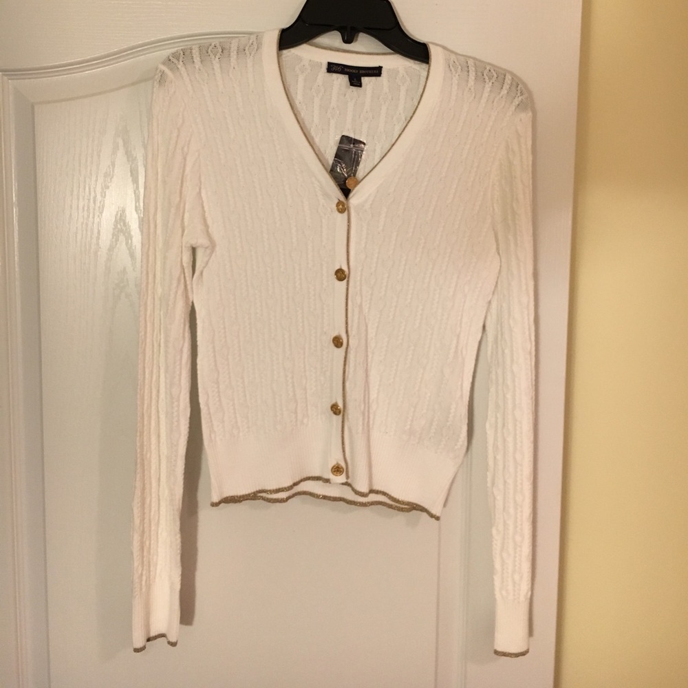 White Cardigan with Gold Trim