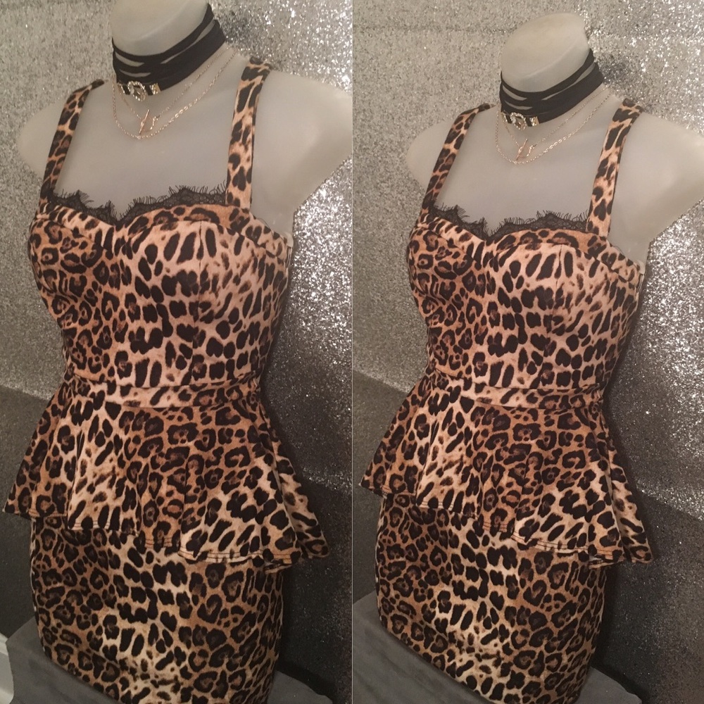 Sexy Leopard print peplum dress