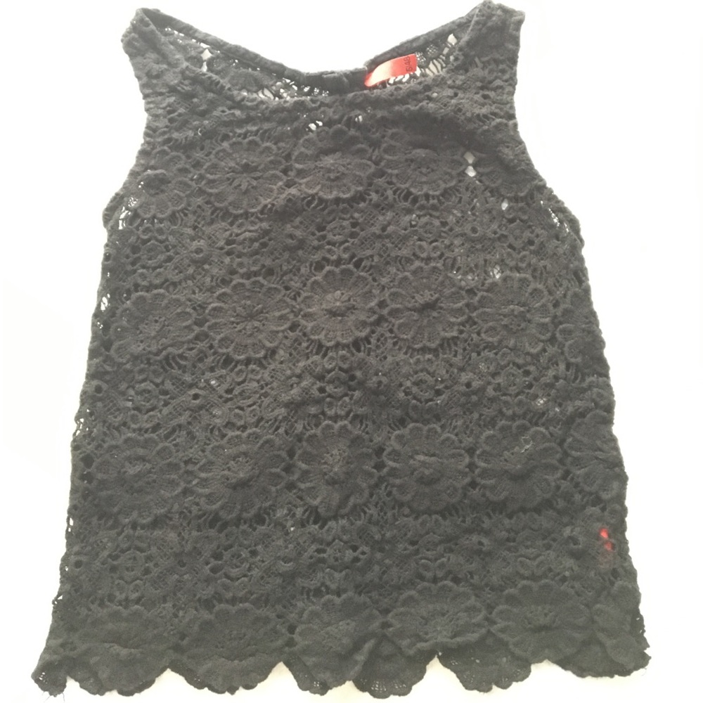 Black floral lace tank saks 5th Ave 5/48 brand XS