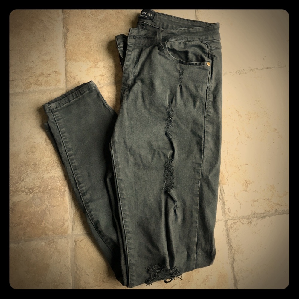 Bebe Distressed Olive Jeans 👖