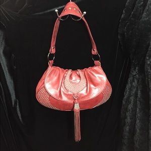 Vintage Kate Landry leather bag + studs and tassel