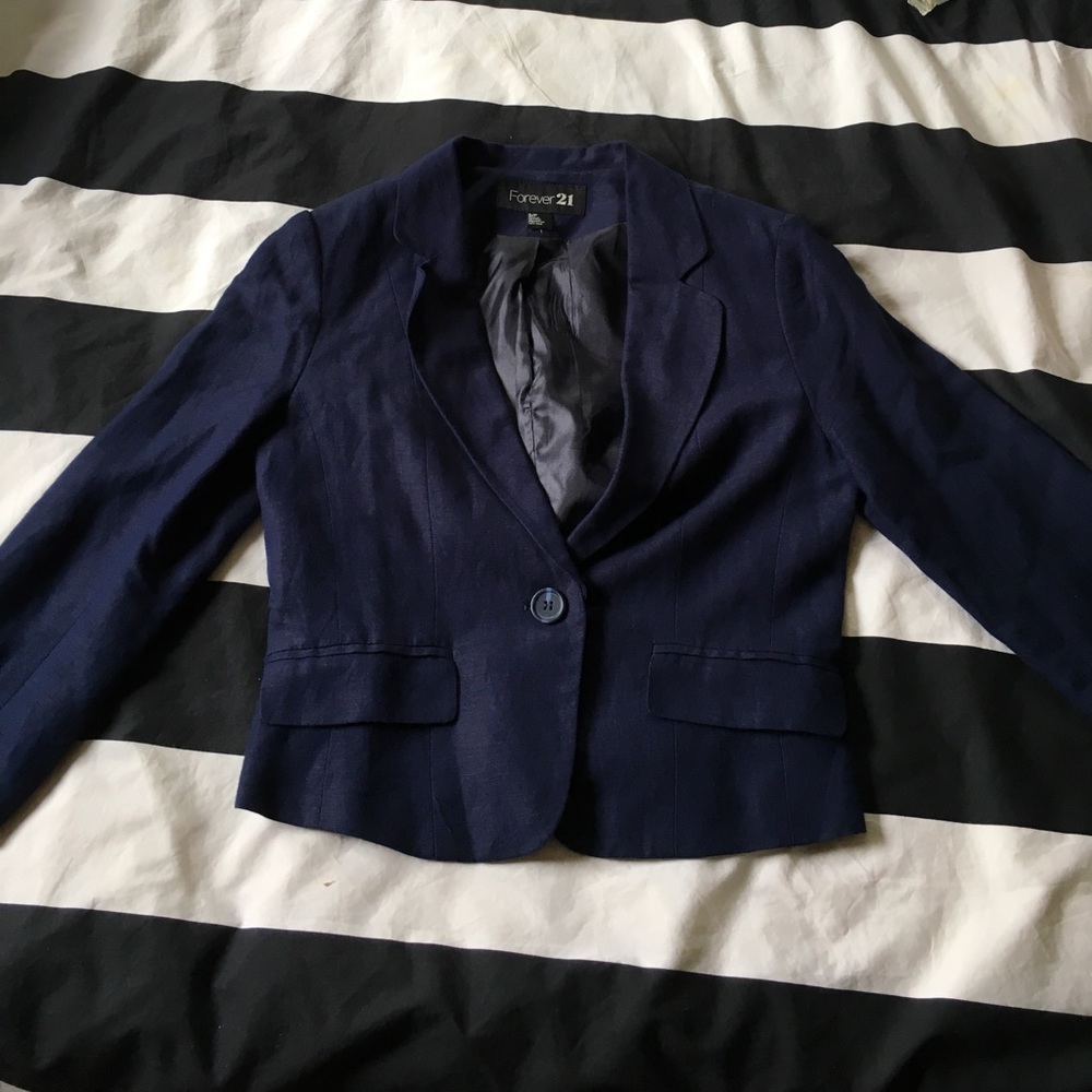 Navy blue linen material blazer