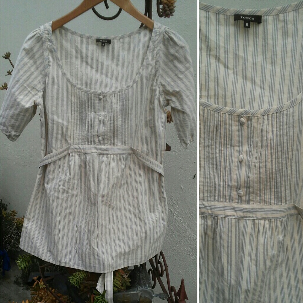 Anth Tocca Cream Blue Stripes Top Blouse Shirt