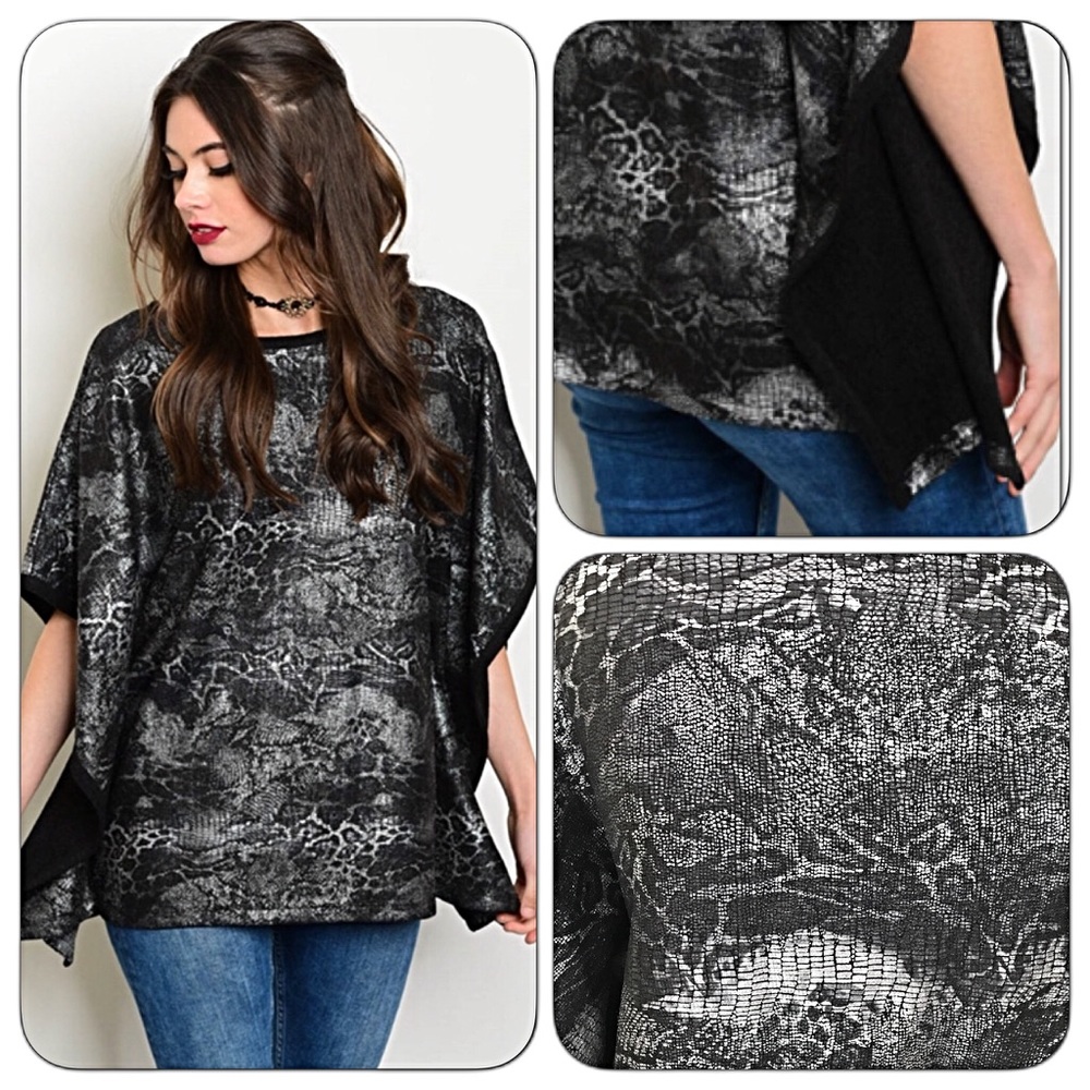 Stunning Flutter Sleeve Silver Black Top SM - Picture 2 of 8