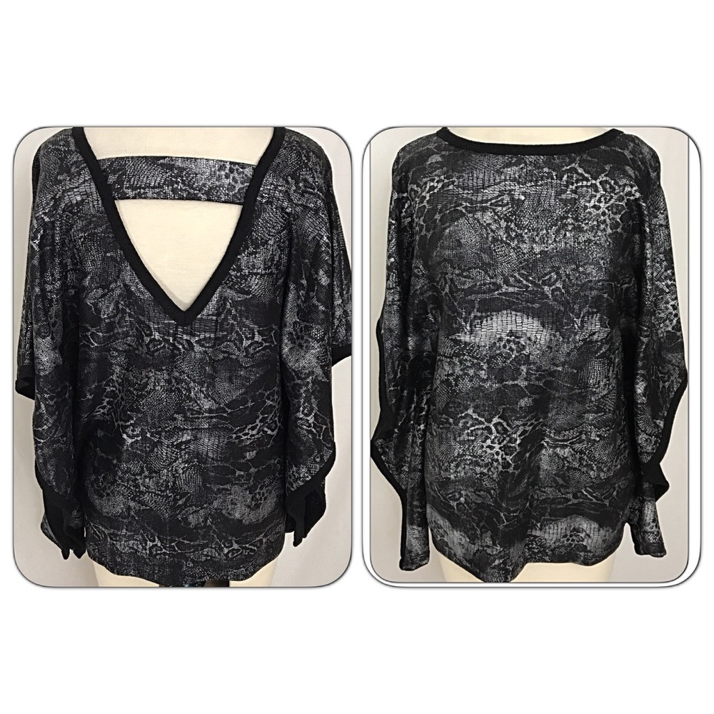 Stunning Flutter Sleeve Silver Black Top SM - Picture 6 of 8