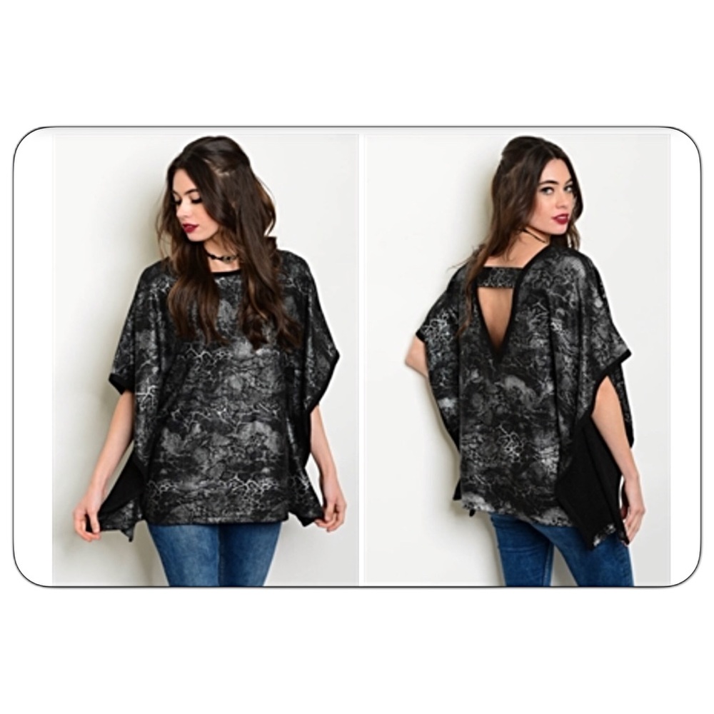 Stunning Flutter Sleeve Silver Black Top SM - Picture 4 of 8