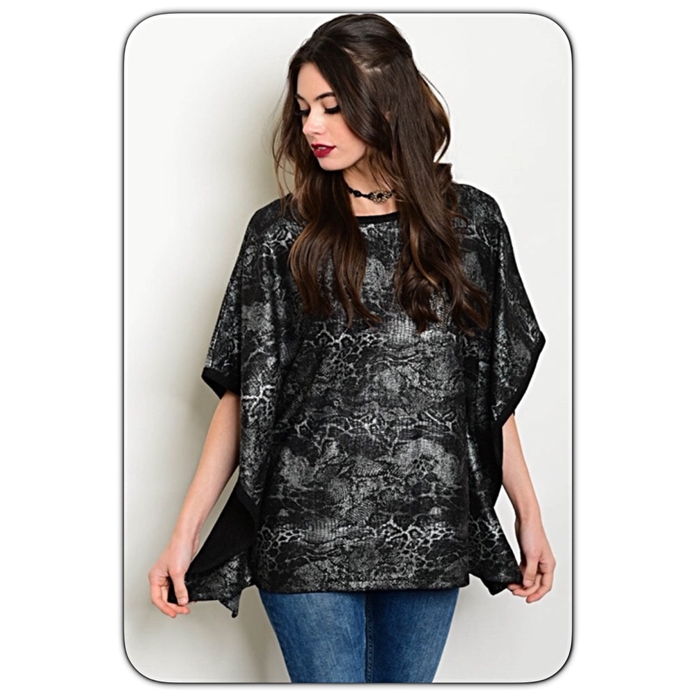 Stunning Flutter Sleeve Silver Black Top SM - Picture 8 of 8