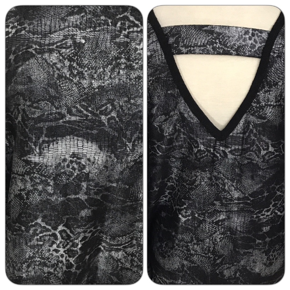 Stunning Flutter Sleeve Silver Black Top SM - Picture 5 of 8