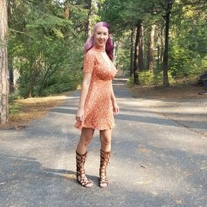 Tangerine Floral Choker Dress