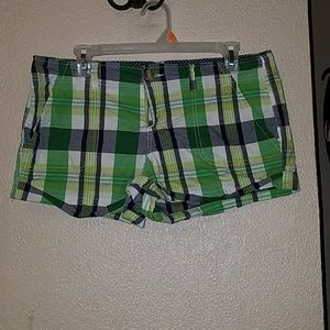 Green and blue plaid shorts