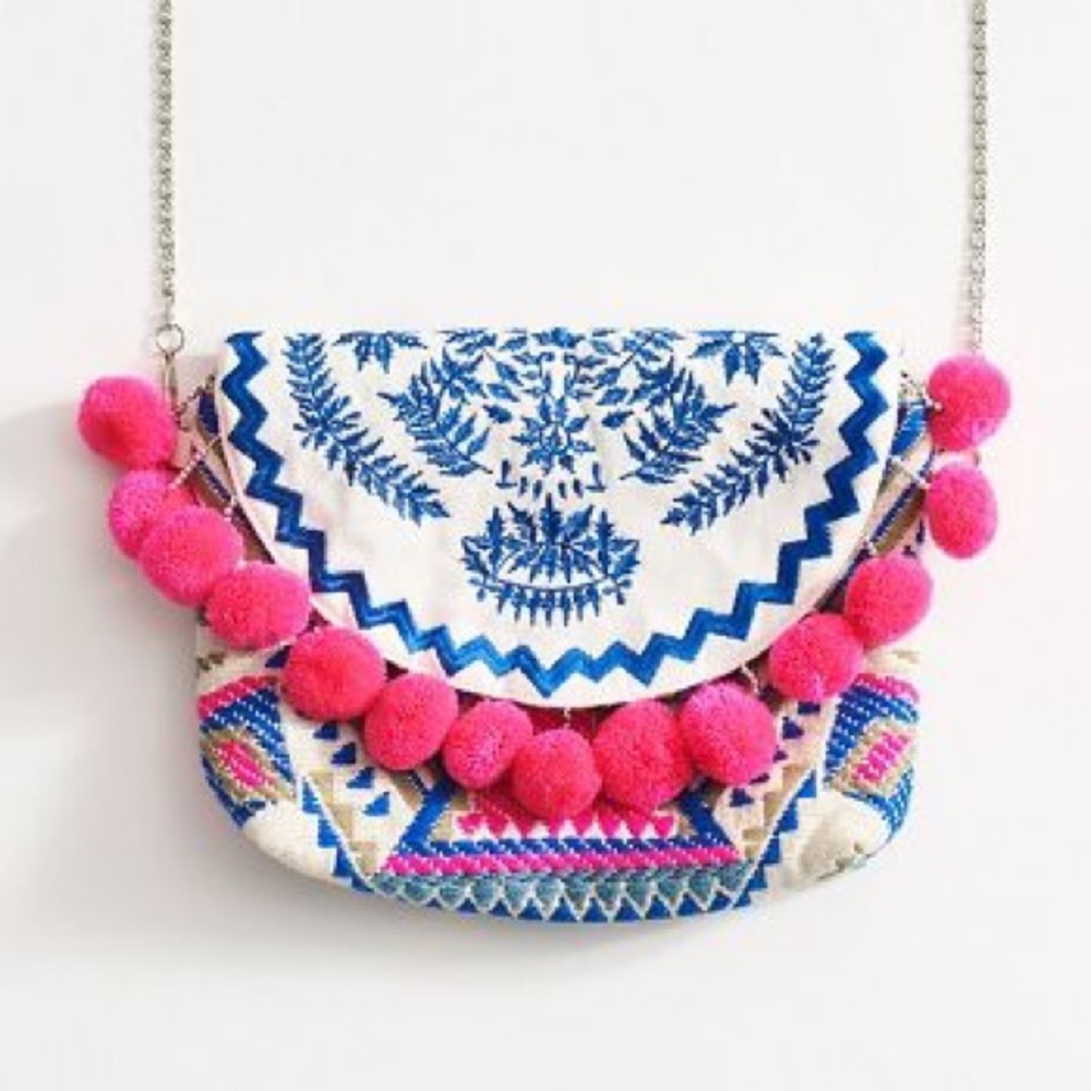 Pink puff ball cross body