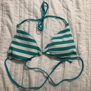 Teal striped bathing suit top
