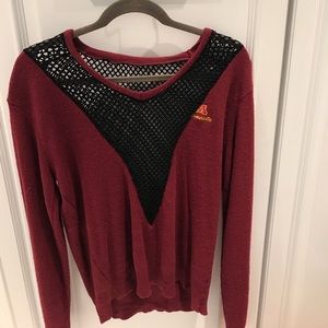 WORN ONCE Maroon fish net v neck college cardigan