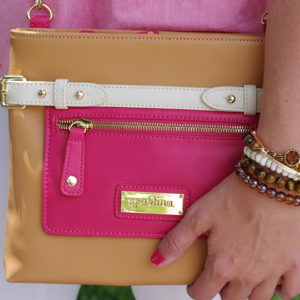 Camel + Pink Spartina Belted Leather CrossBody