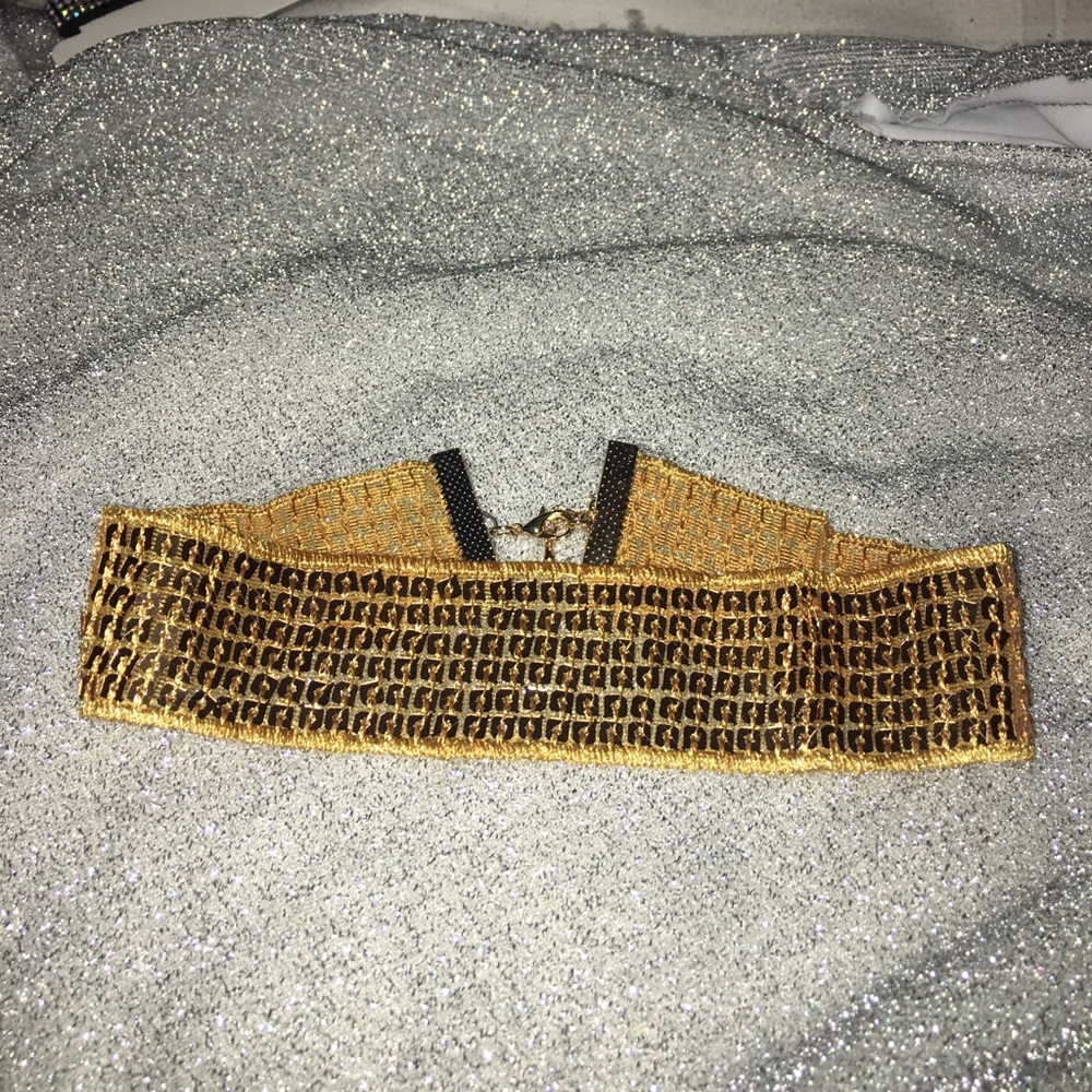 Gold sequin choker necklace