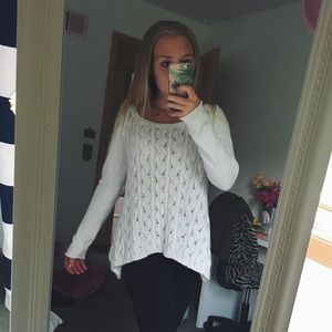 White cable knit sweater