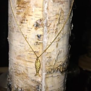 Gold Filled Rustic DobleSide Fish Pendant Necklace