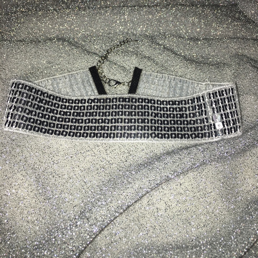 Silver sequin choker necklace